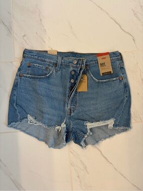 Levi's Blue Distressed Button-Fly Jean Shorts
